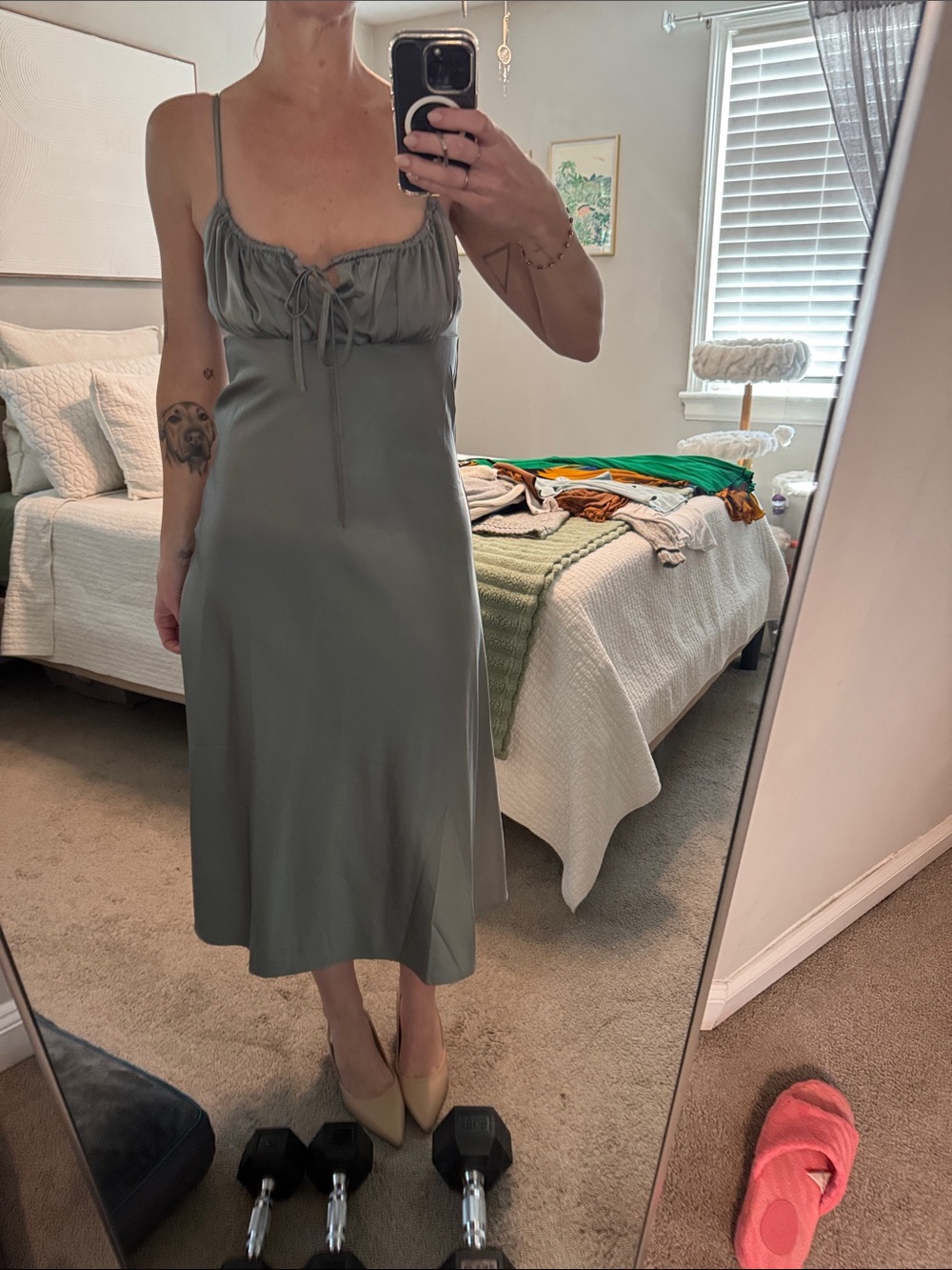 Forever 21 Sage Green Midi Slip Dress with Tie Front